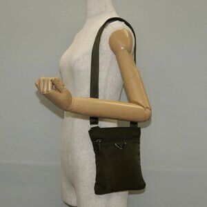 PRADA Pouch Shoulder Bag Nylon Khaki Silver Auth am9274V